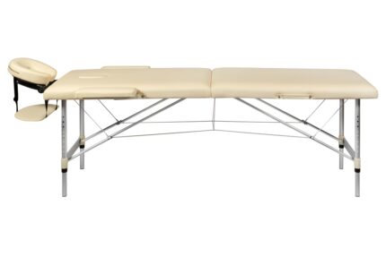 Складной 2-х секционный алюминиевый массажный стол BodyFit, бежевый 60 см вид сбоку